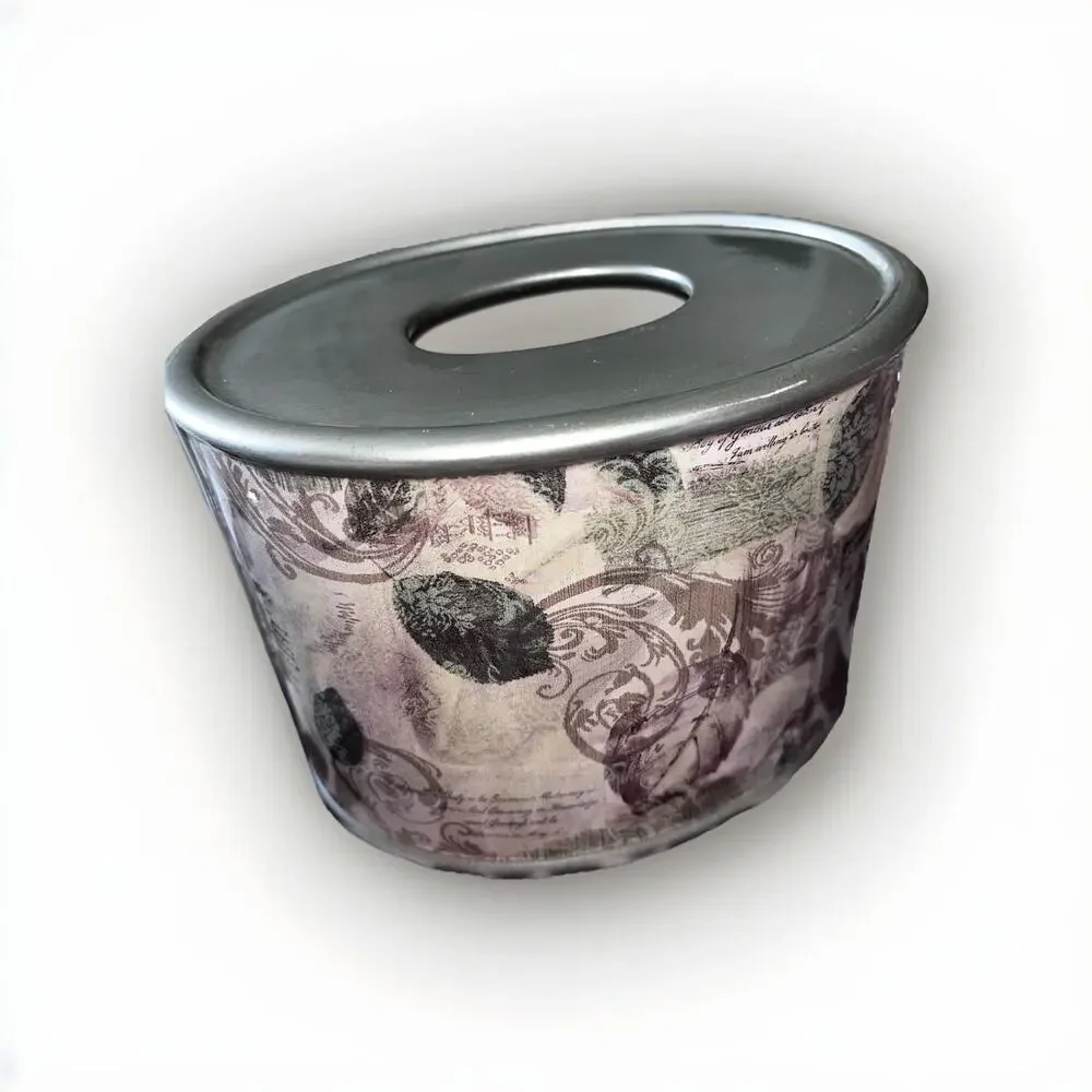 Croscill Memoirs Tissue Holder Box Silver Purple Tan Ceramic 8x6 Inches